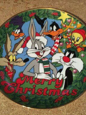 LOONEY TUNES MERRY CHRISTMAS PLATE LIMITED EDITION WARNER BROS BUGS BUNNY DAFFY